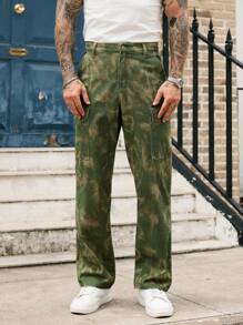 RivetRise Jeans casuales de pierna recta lavados con bolsillos tipo cargo para hombre