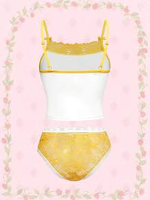 Strawberry Shortcake | ROMWE Bộ áo ngực và quần lót không dây họa tiết hoạt hình ren tương phản dành cho nữ - Nhiều màu - Xem 2