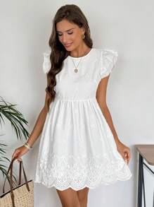 EMERY ROSE Váy ngắn thêu trơn màu thường ngày cho nữ, mùa hè - trắng - Xem 7