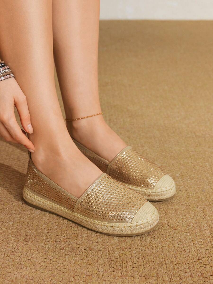 Styleloop Women's Woven Rope Platform & Wedge Slip-On Shoes, Boho Style, Retro American Western Music Festival Party Outfit, Thick Sole - Gold - View 1