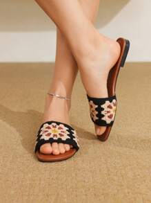Styleloop Giày cao gót đế dày màu nâu be cổ điển chống thấm nước dệt đế xuồng cho nữ, đa năng và hợp thời trang - màu đen - Xem 7
