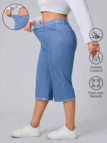 Flexra 大码女式弹力休闲直筒七分牛仔裤