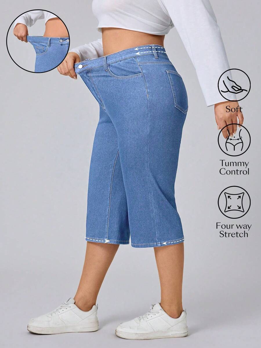 Flexra 大码女式弹力休闲直筒七分牛仔裤