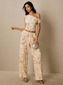 Poéselle 女士花卉亮片不对称领时尚衬衫