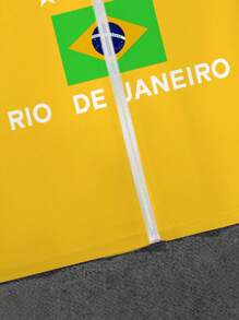 SHEIN 巴西足球运动员青少年男孩休闲图案印花 Polo 领拉链短袖衬衫 - 彩色 - 查看 4