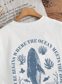 Claim Dot Standard Size Men's Whale Printed Top, Suitable For Summer Sleeveless Graphic Tee Whale Shirt - White - View 4