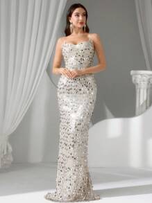 Coutiva 正式晚礼服（华丽装饰）、女士夏季长衬衫、女士上衣、女士休闲装、秋季女士学院风上衣、生日女士奢华女士晚礼服 - 杏色 - 查看 4