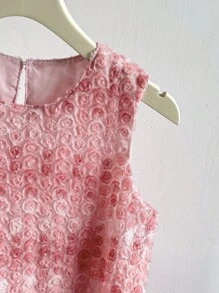 Tween Girl Fashion Elegant Sleeveless 3D Floral Mesh Splice Princess Party Dress - Pink - View 6