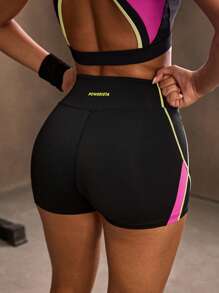 POWERISTA Powerista Women's Contrast Color High Waist Casual Fitness Sports Shorts