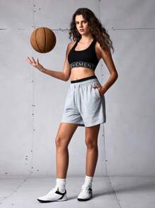 Streetz SHEIN Sport 女士字母针织肩带运动文胸，适合日常锻炼 - 黑色 - 查看 3