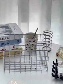 1 件现代简约金属书架，带 3 个储物篮、学校用品、北欧风格矩形杂志和报纸整理盒，适用于家庭办公室装饰