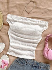 Soleia Blusa attillata da donna con una spalla, in tessuto lavorato a maglia giallo, arricciata, perfetta per vacanze, feste, spiaggia, estate