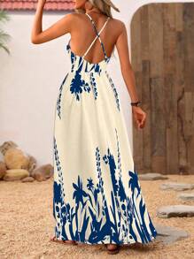 Breezaya Đầm suông hở lưng đi nghỉ thường ngày - Đầm suông hiện đại thường ngày - Màu xanh lam - Xem 3