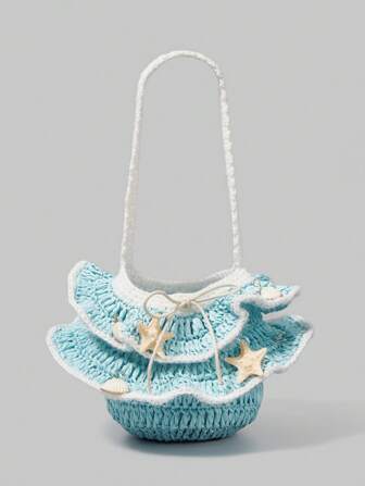 Kawaii Bolso de mano con estampado de estrella de mar y borde con volantes
