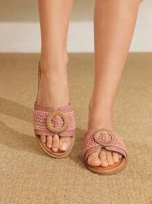 Styleloop Women's Textured Fabric Rope Sole Platform & Wedge Sandals, Bohemian Style For Vacation