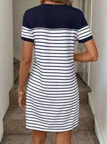 SHEIN LUNE Striped Print Tee Dress - Blue and White - View 2