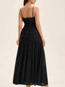 Aveloria Rosie Đầm dự tiệc thanh lịch lãng mạn tinh tế họa tiết hoa 3D Yellow Rose bó eo - Váy peplum xếp ly nhiều màu Chiffon sang trọng, đa năng - màu đen - Xem 2