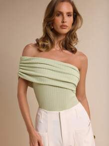 COSMINA Body elegante para mujer con cuello asimétrico y drapeado, para vacaciones, primavera/verano - Gris - Ver 5