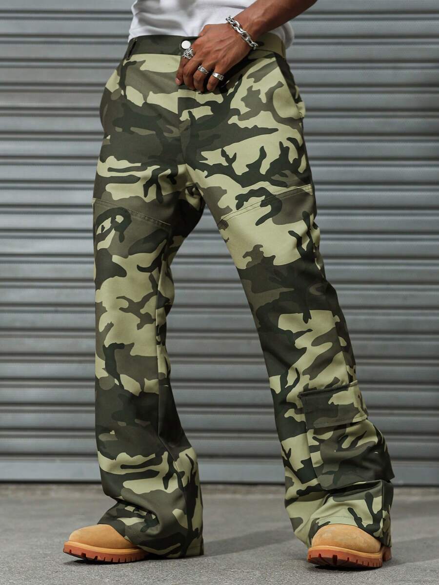 Manfinity EMRG Men's Camouflage Print Cargo Pants, Fashionable And Versatile Casual Straight Leg Trousers Men Camo Pants Men Pants Men Camouflage Pants Military Pants Men - Army Green - View 1