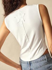 Bohemela Solid Color Knit Sleeveless Fitted Women Tank Top - White - View 2