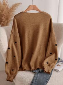 CosyJoli Große Größen Damen Herz Patch Strickjacke, eleganter französischer Modestyle Pullover für Herbst/Winter