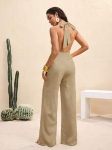 BY FELIZIA Elegant weiter Jumpsuit mit Rückenfrei-Kreuzträger in Unifarbe