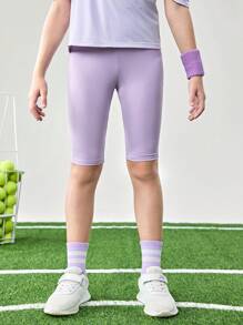 JNSQ 2 pièces/Set Short de sport serré professionnel pour préadolescentes, leggings de sport ajustés avec taille haute élastique imprimée et de couleur unie, combinaison, vêtements de rentrée scolaire