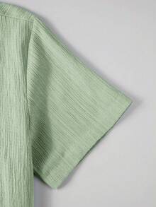 Manfinity Homme 男士休闲日常商务简约纯色短袖衬衫男夏季衬衫男士衬衫夏季男士夏季衬衫涤纶衬衫夏季衬衫，老钱风格 - 綠色 - 查看 4