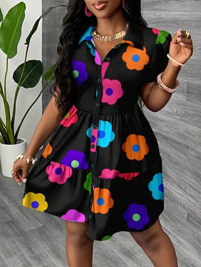 Slaydiva Casual Minimalist Women Mini Dress Suitable For Summer, Vacation, Colorful Floral Print, Boho Style Vacation Dress Suitable For Going Out Chic Dress