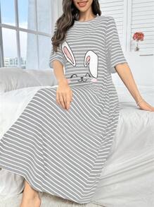 Modelyn Women Striped Cartoon Print Nightgown