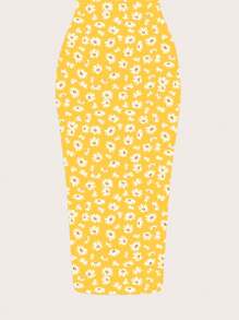 SHEIN EZwear 休闲简约雏菊印花全图案紧身背心长裙，适合夏季 - 彩色 - 查看 4