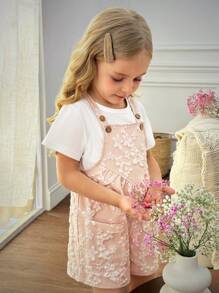 Young Girl Floral Jacquard Camisole Romper - Khaki - View 1