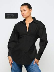 AiiRZ Blusa abotonada con hombreras clásica, de manga larga, de estilo de moda contemporánea, profesional y de uso casual en la oficina - Negro - Ver 7