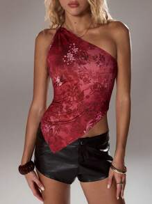 SHEIN Unity Women Floral Print Sleeveless Asymmetric Hem Fashion Top - Multicolor - View 4