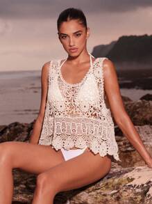 Opulessa Women's Vacation Water-Soluble Embroidery Knitted Top