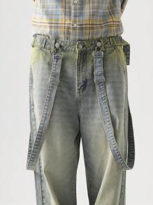 Chillumni Men's Casual Washed Ombre Denim Bib Overalls Men S Wide Leg Jeans - Light Wash - View 6