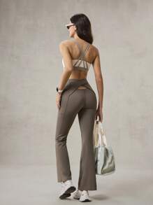 OutZeal 女式凉爽触感防晒交叉后腰喇叭运动裤健身日常休闲秋季 - 棕色 - 查看 6