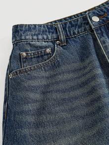 SHEIN MOD Váy denim xẻ tà không đối xứng cho nữ - Màu xanh lam - Xem 3