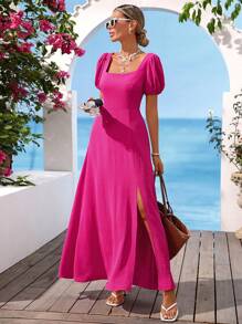 Vivid Eden Maxikleid für Damen Einfarbig, mit Webstruktur, offenem Rücken und Schleife