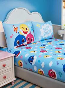 BABY SHARK X SHEIN 1pc Cute Cartoon Pattern Fitted Sheet, Music Pattern, Soft And Warm, Suitable For Various Sizes - Multicolor - View 5