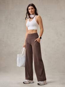 OutZeal Pantaloni a vita alta in maglia, con tasche laterali, gamba dritta, adatti per uso casual quotidiano, freddi al tatto