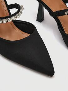 CUCCOO CHICEST Woman Shoes Rhinestone Decor Point Toe Pyramid Heeled Pumps Fashion Sexy Black Pumps For Summer Graduation Heels Prom Heels Vacation Shoes Summer Elegant Heels Back To School Shoes College Student Shoes Spring Shoes Spring Break Easter For Christmas Elegant Shoes - Black - View 7