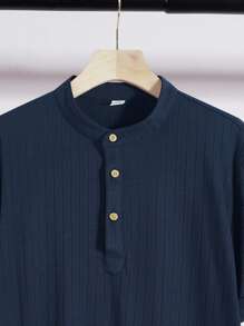 SHEIN 2pcs/Set Teen Boys Casual All-Match Solid Color Henley Collar Half Placket Short Sleeve Polo Shirt And Shorts Set