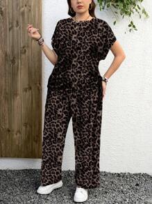 SHEIN LUNE 2 件套休闲简约豹纹大码服装，适合夏季 - 彩色 - 查看 6