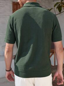 Manfinity Homme Men's Casual Solid Color Short Sleeve Knit Top, Summer Men Knit Polo