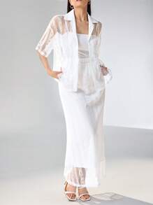 Modelyn 2pcs Casual Vacation Lace Blouse And Mini Skirt Set For Women - White - View 3