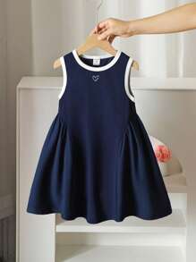 Váy viền màu đơn giản mùa hè cho bé gái - Màu xanh hải quân - Xem 6