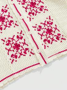 ROMWE MEN Street Life Vacation Men's Embroidered Pattern Loose Knitted Shirt, Knitted Short Sleeve Top - Red - View 2