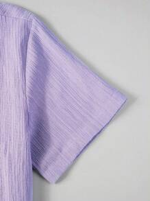 Manfinity Homme 男士夏季休闲纯色短袖衬衫男夏季衬衫男士衬衫夏季清凉衬衫男士短袖衬衫夏季男士衬衫 - 紫色 - 查看 4