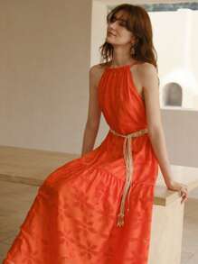 MOTF PREMIUM VÁY JACQUARD CÓ THẮT LƯNG - trái cam - Xem 6